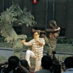Jackie Chan with "Battle for Harmony" Sculpture